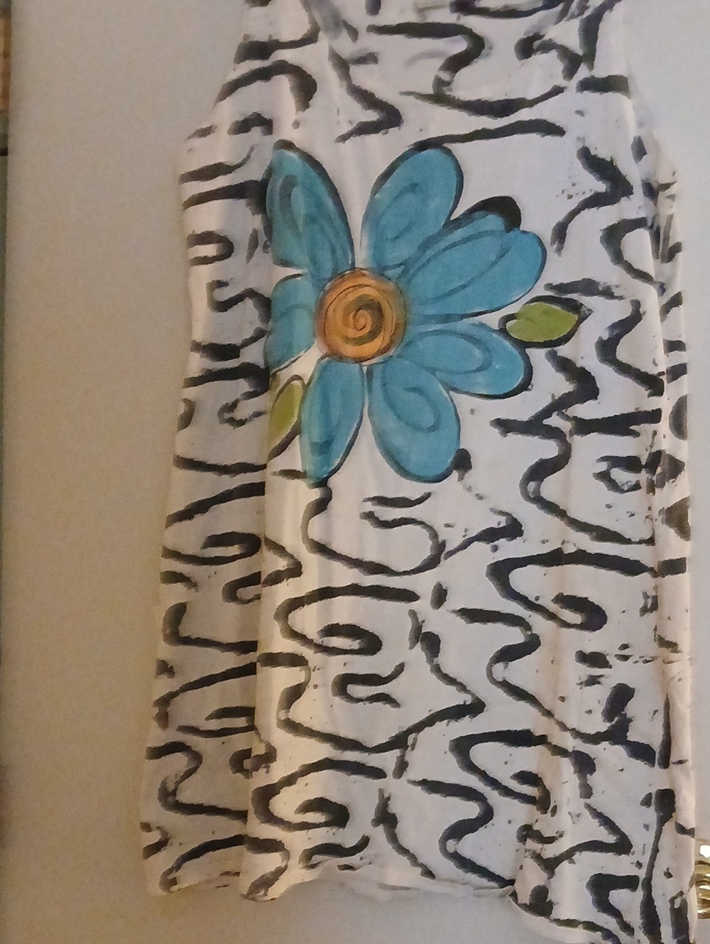 White Swim Coverup with Blue Floral Accent